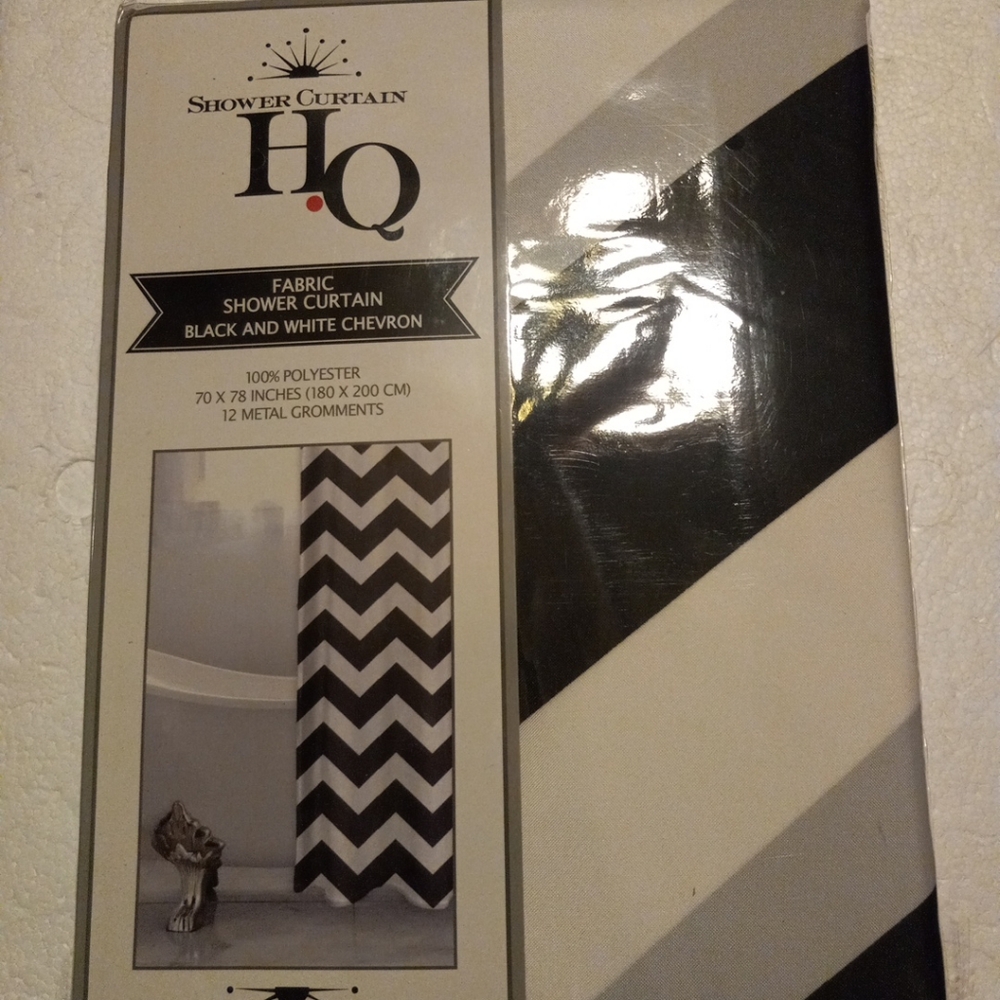 HQ Black & White Chevron Fabric Shower Curtain 70” x 78" Shower Curtain HQ
